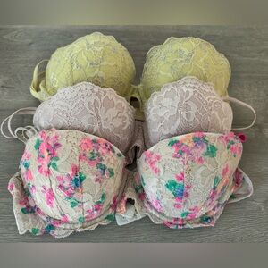 Bundle of 3 Victoria’s Secret Pink Lace Push-Up Bras, 34B